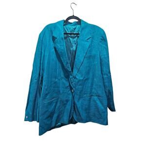 Women's 100% Linen Teal Blue Blazer Jacket Plus Size 2X One Button 22 24